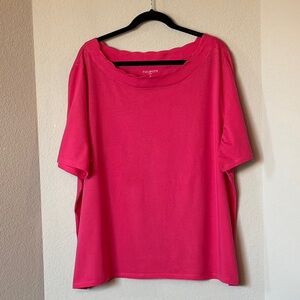 Talbots Scalloped Neck Tee Short Sleeve Pink 3X Top